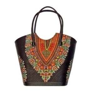  Dashiki leather and fabric Tote bag